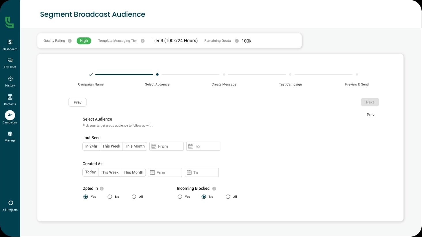 A WhatsApp Form being built in Luminous CRM