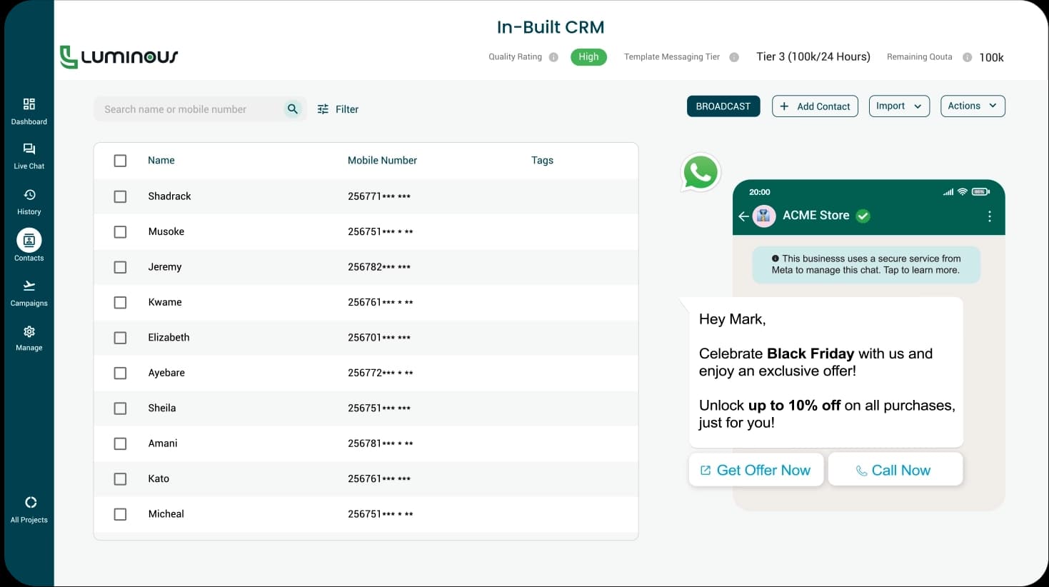 The client database in Luminous CRM