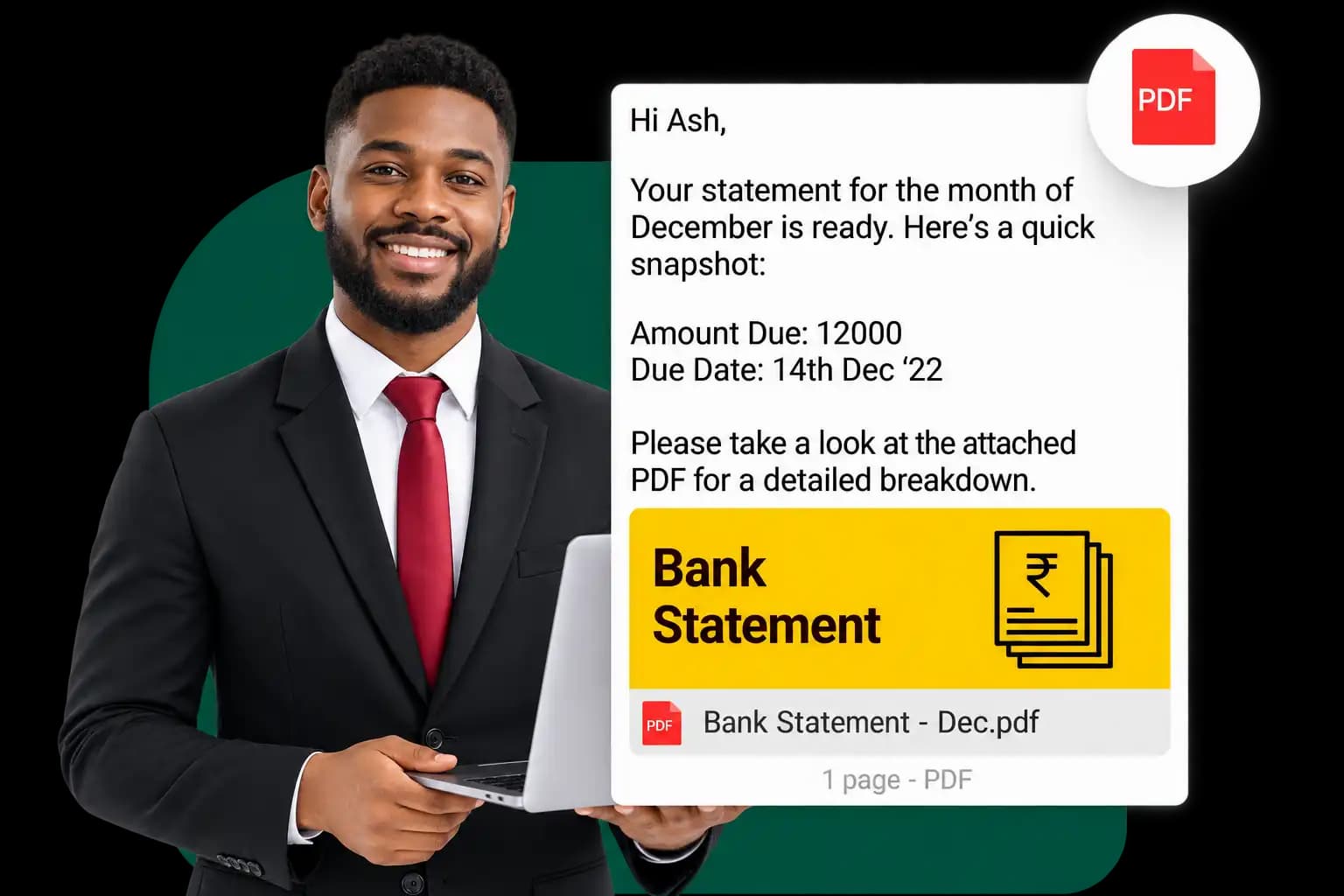 A monthly statement delivered as a PDF on WhatsApp