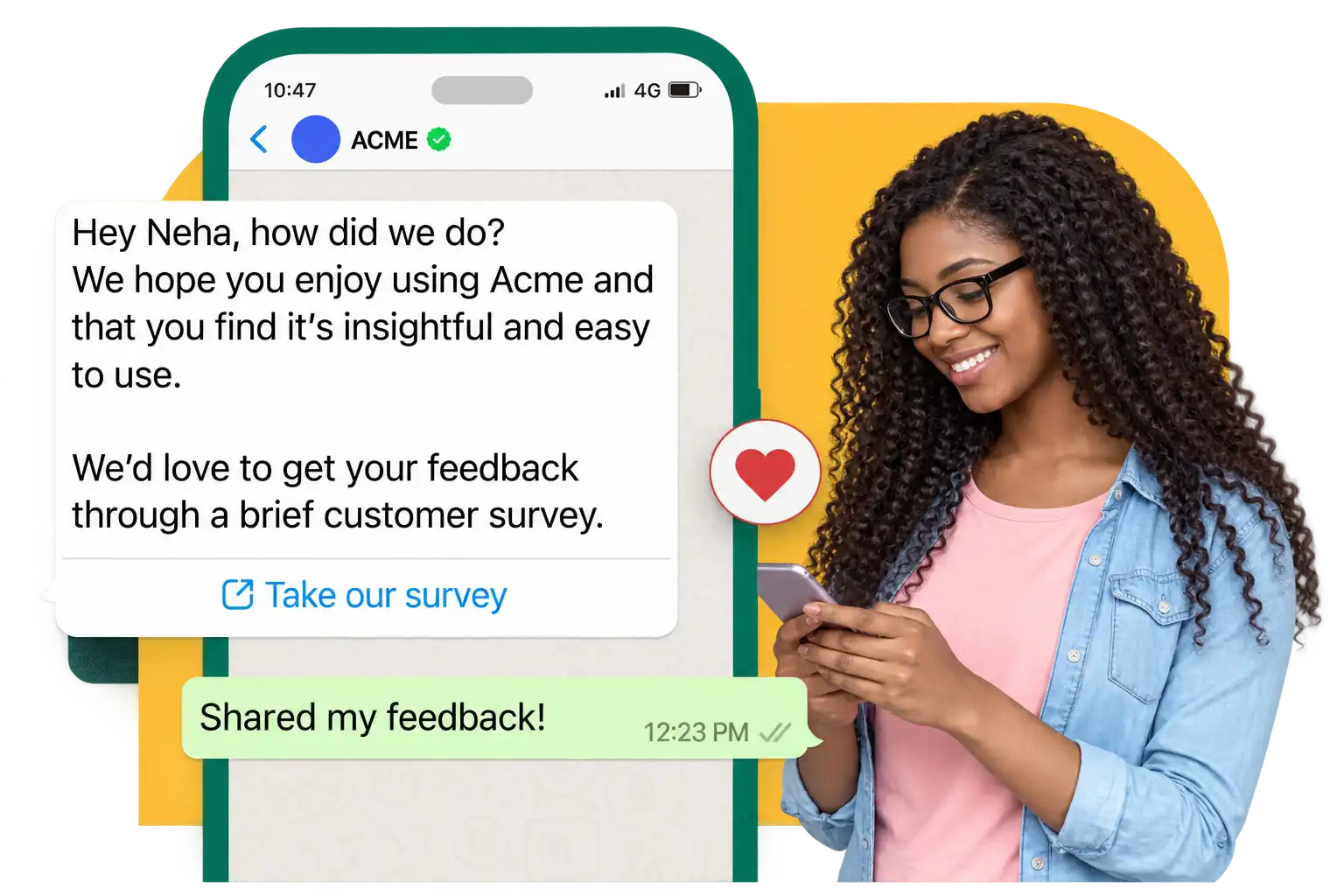 A customer completing a feedback survey on WhatsApp